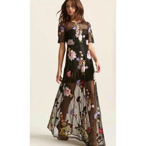 NWT L'ATISTE Floral Embroidered Maxi Dress Black Size S Boho LBD